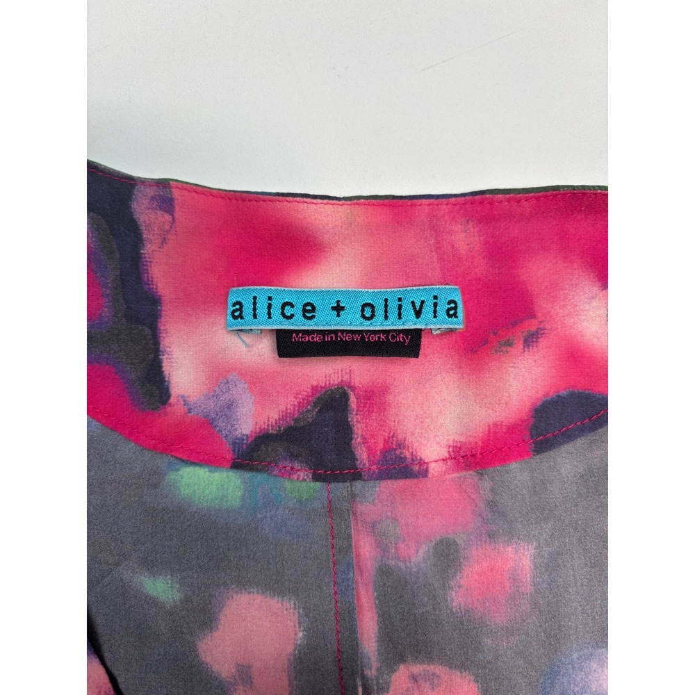 Alice‎ + Olivia Kimono Top Abstract Floral PinkNavy Drawstring Waist NoSz Tag - Picture 6 of 9